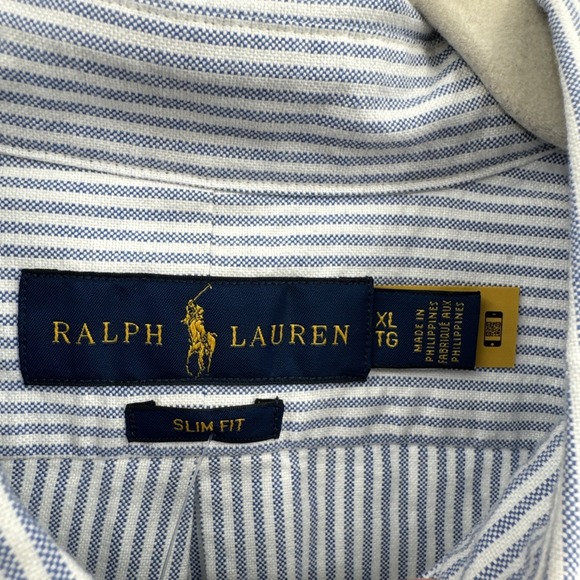 Ralph Lauren Men's Slim Fit Oxford Striped Button Down Blue White Sz XL Flesh - Picture 4 of 13